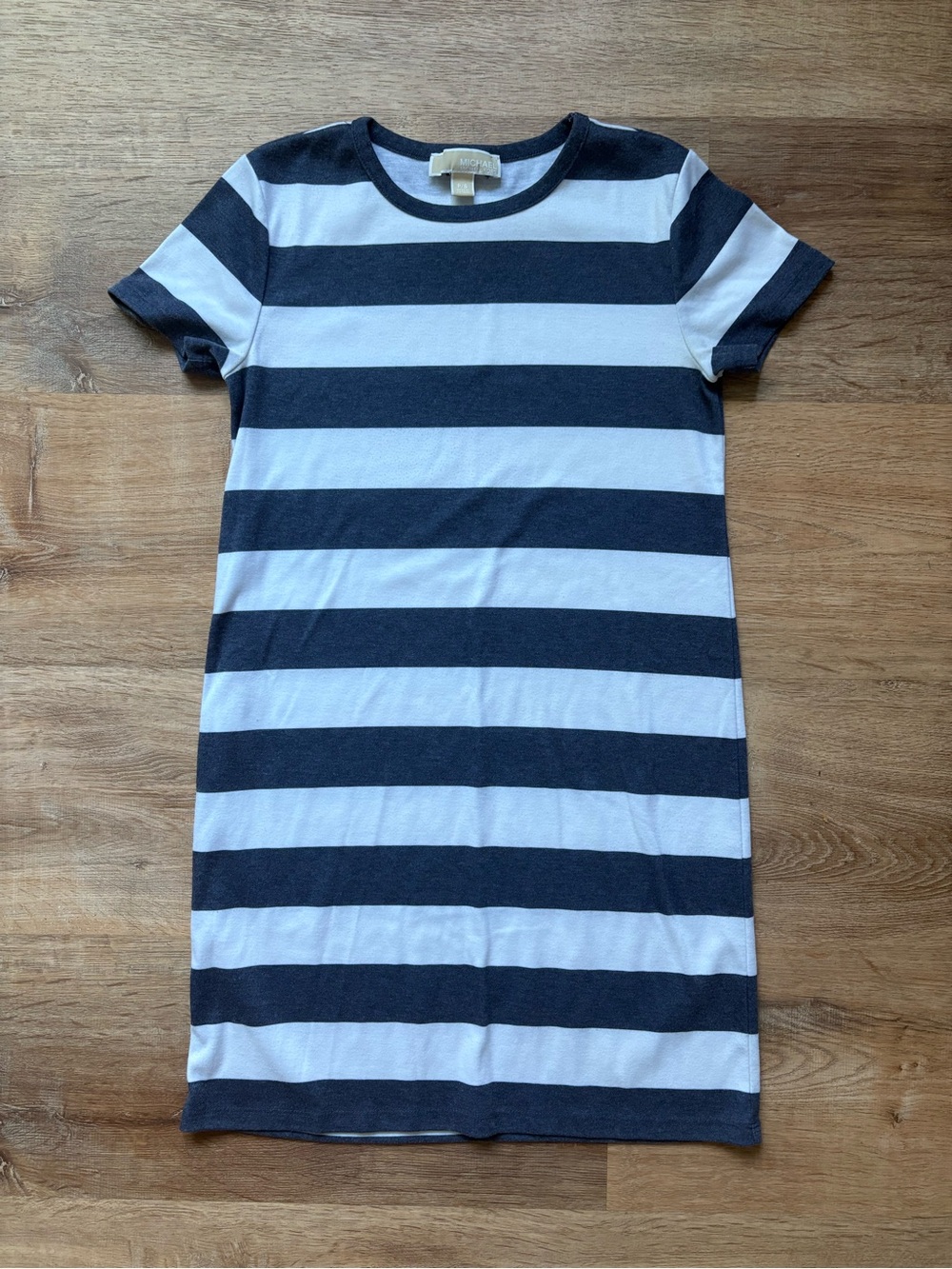 Michael Kors Navy and White Striped Short-Sleeve Tee Dress